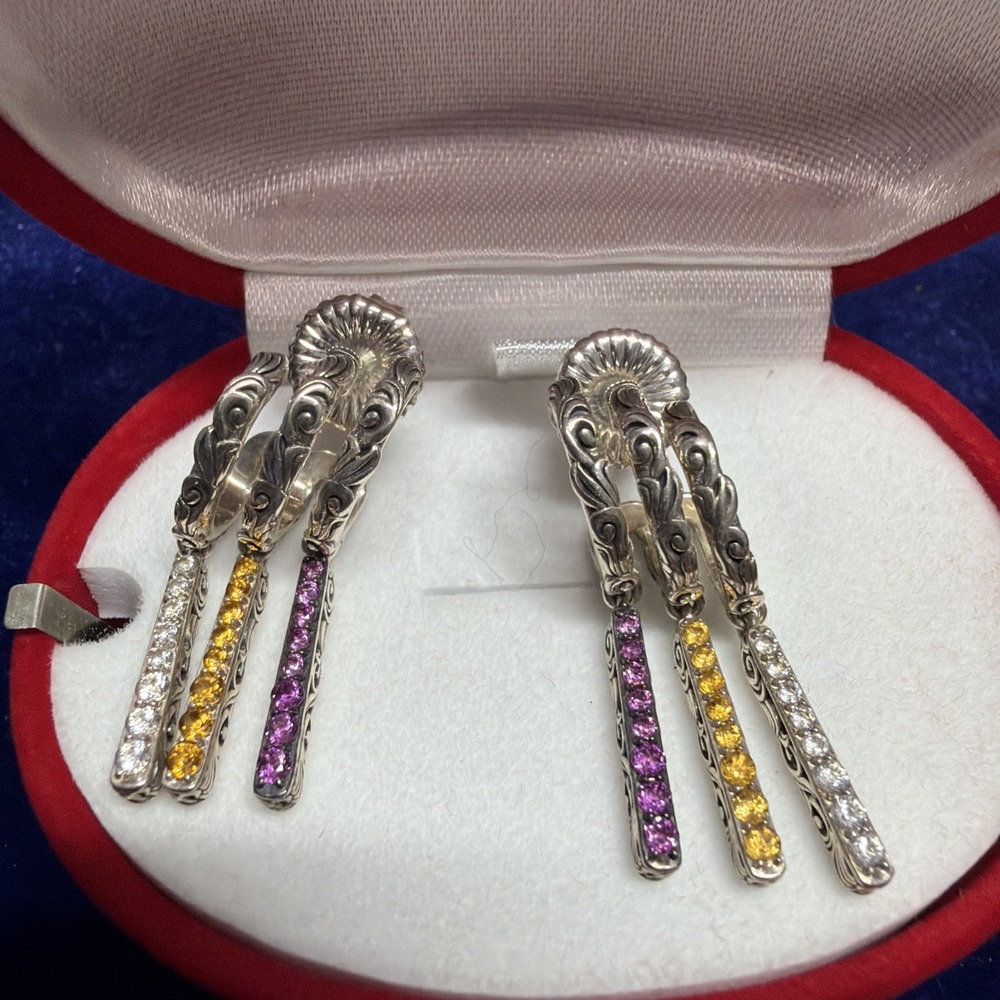 QVC Third Person 925 Sterling Silver Drop Triple Hoop Earrings Gift
